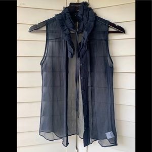 Theory 100% Silk Sleeveless Blouse With Ruffles